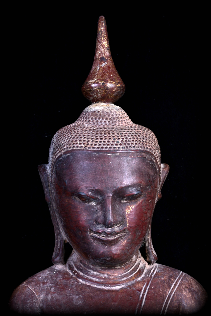 Extremely Rare 18C Wood Burma Shan Buddha #A034
